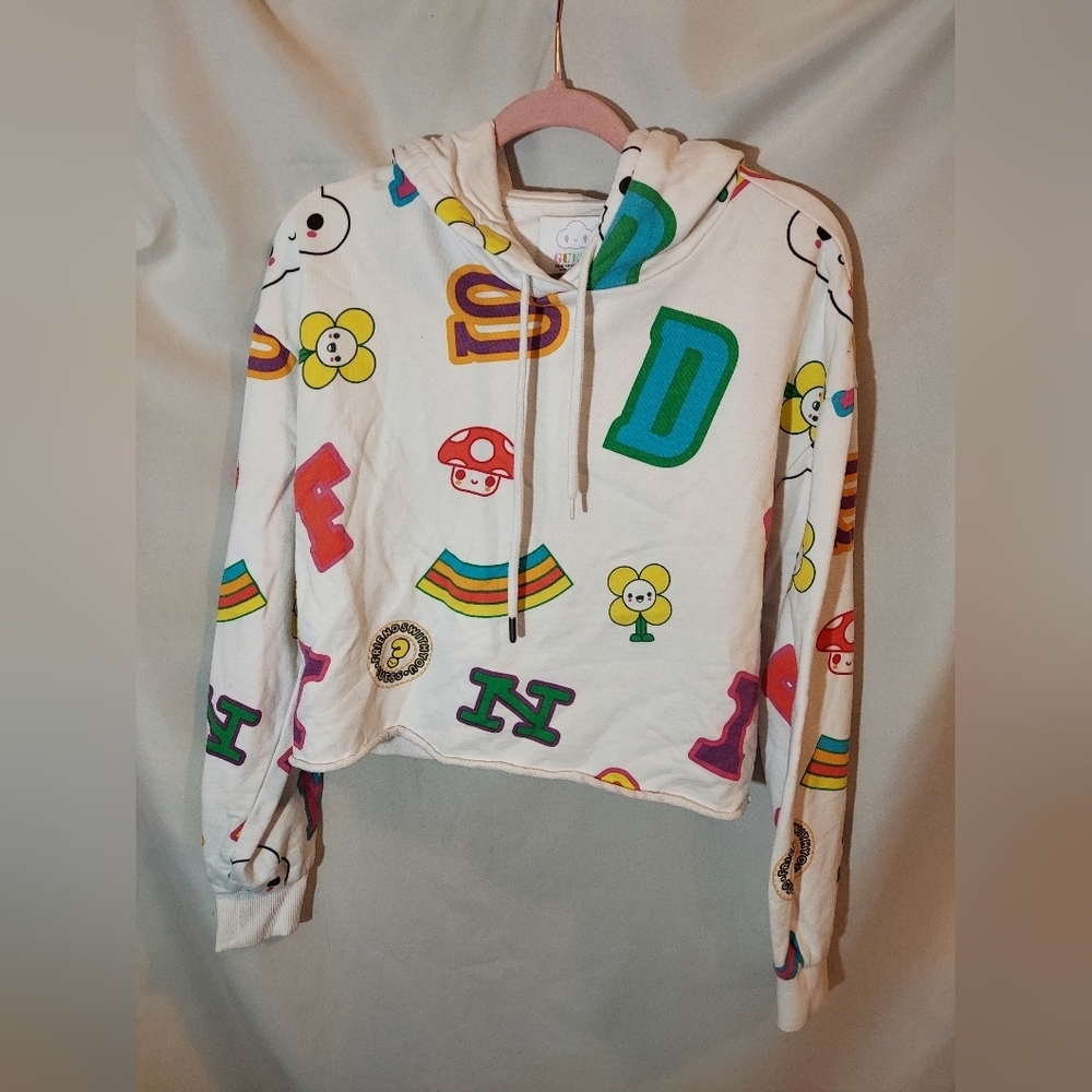 Guess Kidcore Retro Multicolor Cropped Graphic Hoodie
